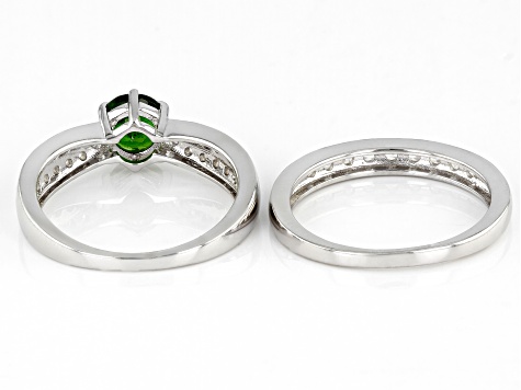 Pre-Owned Green Chrome Diopside Rhodium Over Sterling Silver Ring Set