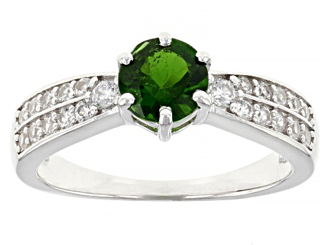 Pre-Owned Green Chrome Diopside Rhodium Over Sterling Silver Ring Set