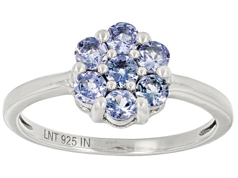 Pre-Owned Blue Tanzanite Platinum Over Sterling Silver Flower Ring 0.55ctw