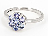 Pre-Owned Blue Tanzanite Platinum Over Sterling Silver Flower Ring 0.55ctw