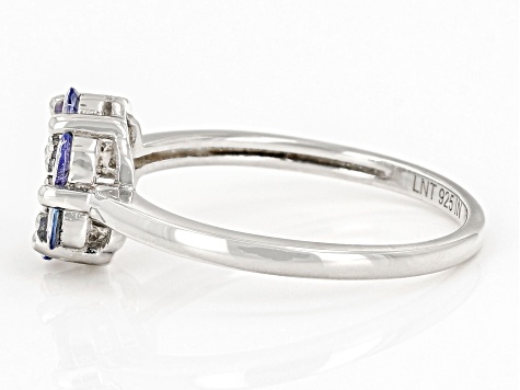 Pre-Owned Blue Tanzanite Platinum Over Sterling Silver Flower Ring 0.55ctw