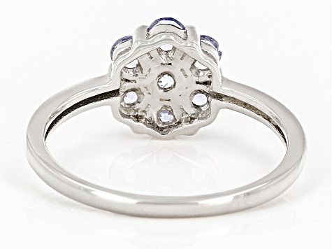 Pre-Owned Blue Tanzanite Platinum Over Sterling Silver Flower Ring 0.55ctw