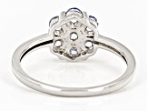 Pre-Owned Blue Tanzanite Platinum Over Sterling Silver Flower Ring 0.55ctw