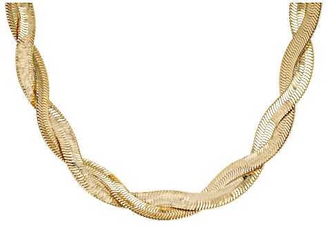 Pre-Owned White Crystal Gold Tone Herringbone Necklace