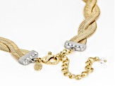 Pre-Owned White Crystal Gold Tone Herringbone Necklace