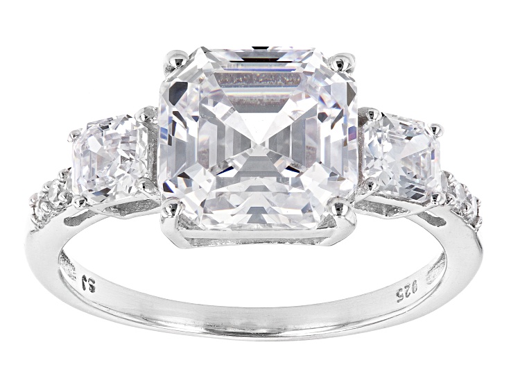 Pre-Owned Asscher Cut White Cubic Zirconia Platinum Over