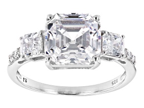 Pre-Owned Asscher Cut White Cubic Zirconia Platinum Over Sterling Silver Ring 7.49ctw (4.72ctw DEW)