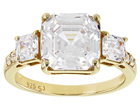 Pre-Owned Asscher Cut White Cubic Zirconia 18k Yellow Gold Over Sterling Silver Ring 7.49ctw