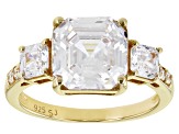 Pre-Owned Asscher Cut White Cubic Zirconia 18k Yellow Gold Over Sterling Silver Ring 7.49ctw