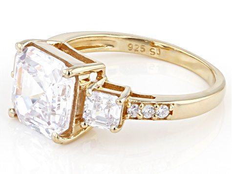 Pre-Owned Asscher Cut White Cubic Zirconia 18k Yellow Gold Over Sterling Silver Ring 7.49ctw