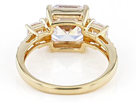 Pre-Owned Asscher Cut White Cubic Zirconia 18k Yellow Gold Over Sterling Silver Ring 7.49ctw