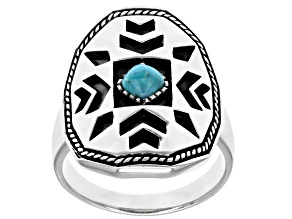 Pre-Owned Mens Turquoise Rhodium Over Silver Ring