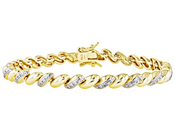 Picture of Pre-Owned White Diamond Accent 18k Yellow Gold Over Bronze Tennis Bracelet