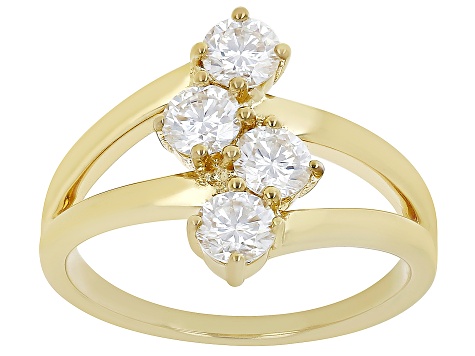 Pre-Owned Moissanite 14k yellow gold over silver ring .92ctw DEW.