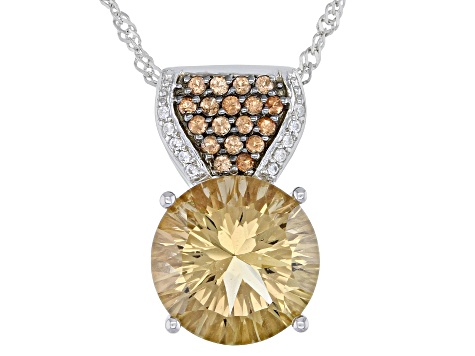 Pre-Owned Champagne Quartz Rhodium Over Silver Pendant With Chain 5.80ctw