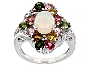 Pre-Owned Multicolor Ethiopian Opal Rhodium Over Sterling Silver Ring 3.39ctw