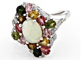 Pre-Owned Multicolor Ethiopian Opal Rhodium Over Sterling Silver Ring 3.39ctw