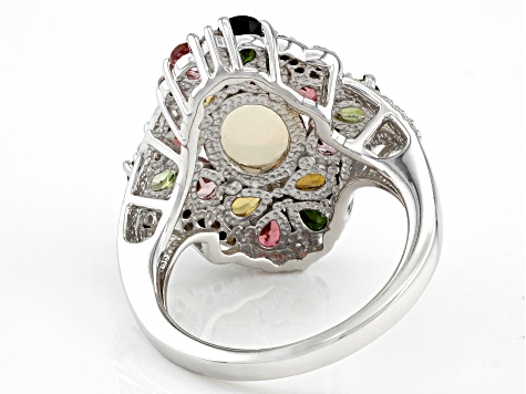 Pre-Owned Multicolor Ethiopian Opal Rhodium Over Sterling Silver Ring 3.39ctw