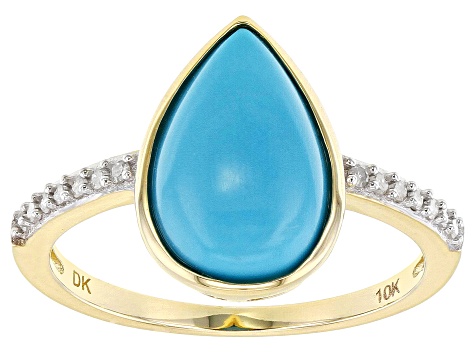 Pre-Owned Blue Sleeping Beauty Turquoise 10k Yellow Gold Ring