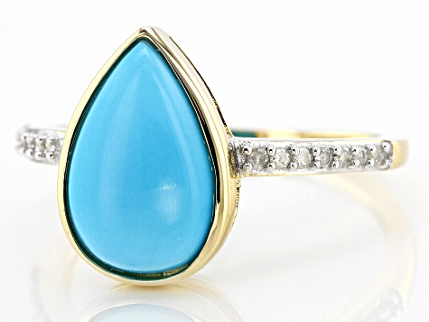 Pre-Owned Blue Sleeping Beauty Turquoise 10k Yellow Gold Ring