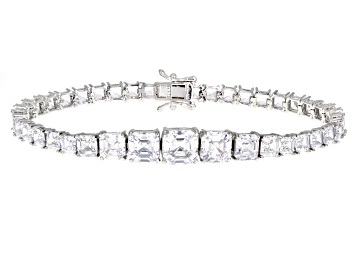 Picture of Pre-Owned White Cubic Zirconia Rhodium Over Sterling Silver Asscher Cut Tennis Bracelet 25.16ctw