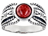 Pre-Owned Red Coral Sterling Silver Ring