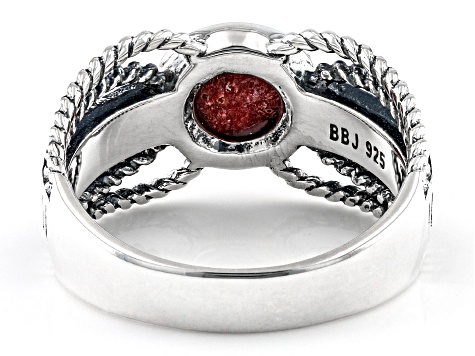 Pre-Owned Red Coral Sterling Silver Ring