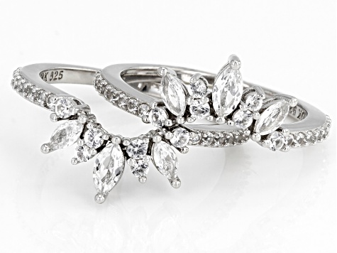 Pre-Owned White Lab Created Sapphire Platinum Over Sterling Silver Enhancer Set Of 2 Rings 1.18ctw