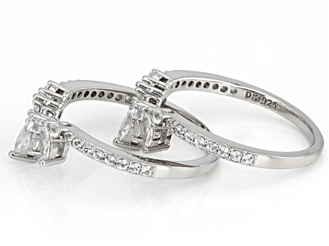 Pre-Owned White Lab Created Sapphire Platinum Over Sterling Silver Enhancer Set Of 2 Rings 1.18ctw