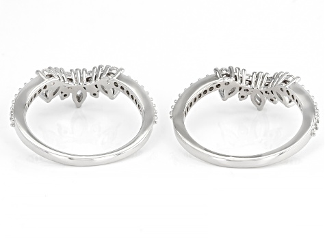 Pre-Owned White Lab Created Sapphire Platinum Over Sterling Silver Enhancer Set Of 2 Rings 1.18ctw