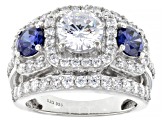 Pre-Owned Blue And White Cubic Zirconia Rhodium Over Sterling Silver Ring 5.65ctw