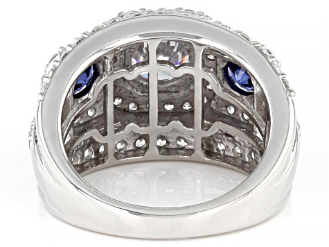 Pre-Owned Blue And White Cubic Zirconia Rhodium Over Sterling Silver Ring 5.65ctw