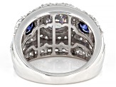 Pre-Owned Blue And White Cubic Zirconia Rhodium Over Sterling Silver Ring 5.65ctw