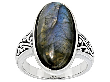 Picture of Pre-Owned Gray Labradorite Sterling Silver Solitaire Ring