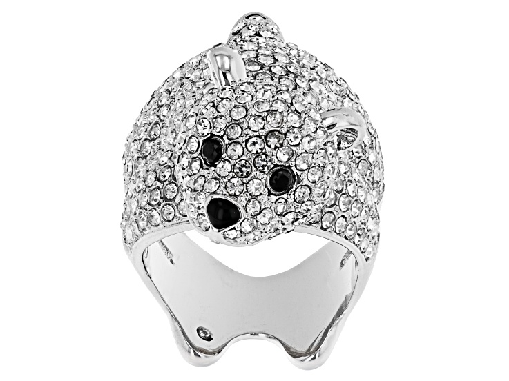 Pre Owned White Crystal Silver Tone Polar Bear Ring P38863 JTV