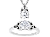 Pre-Owned Moissanite Platineve Ring And Pendant Set 1.08ctw DEW
