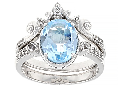 Pre-Owned Sky Blue Glacier Topaz Rhodium Over Sterling Silver Ring Set 3.05ctw