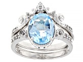 Pre-Owned Sky Blue Glacier Topaz Rhodium Over Sterling Silver Ring Set 3.05ctw
