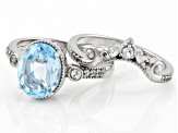 Pre-Owned Sky Blue Glacier Topaz Rhodium Over Sterling Silver Ring Set 3.05ctw