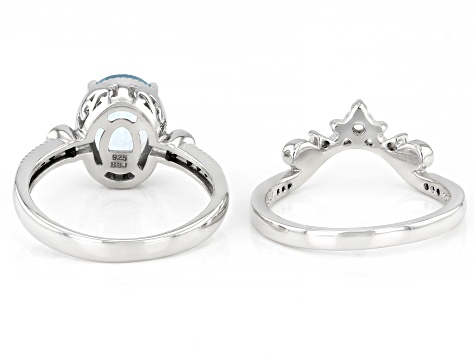 Pre-Owned Sky Blue Glacier Topaz Rhodium Over Sterling Silver Ring Set 3.05ctw