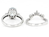 Pre-Owned Sky Blue Glacier Topaz Rhodium Over Sterling Silver Ring Set 3.05ctw