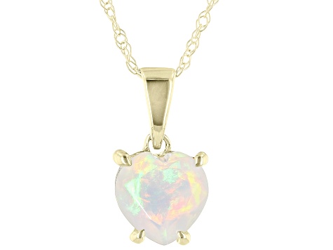 Pre-Owned Multi Color Opal 10K Yellow Gold Pendant With Chain 0.30ct