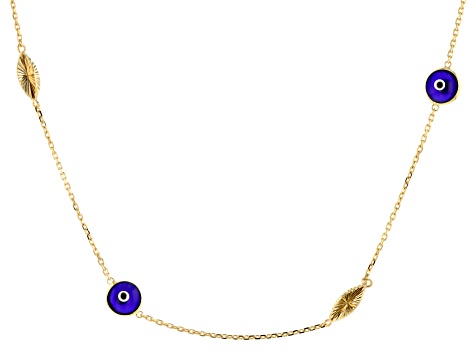 Pre-Owned Blue Crystal 18k Yellow Gold Over Sterling Silver Evil Eye Chain Necklace