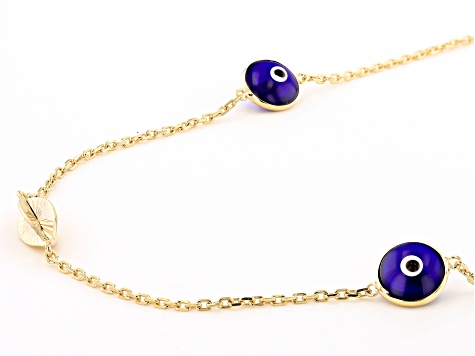 Pre-Owned Blue Crystal 18k Yellow Gold Over Sterling Silver Evil Eye Chain Necklace