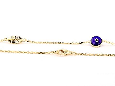 Pre-Owned Blue Crystal 18k Yellow Gold Over Sterling Silver Evil Eye Chain Necklace