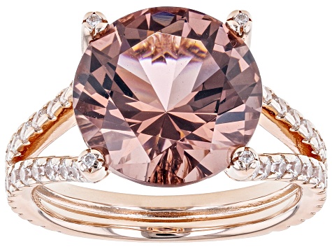 Pre-Owned Blush Zircon Simulant And White Cubic Zirconia 18k Rose Gold Over Sterling Silver Ring 7.9