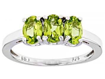 Picture of Pre-Owned Green Peridot Rhodium Over Sterling Silver 3-Stone Ring 1.26ctw