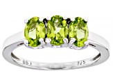 Pre-Owned Green Peridot Rhodium Over Sterling Silver 3-Stone Ring 1.26ctw