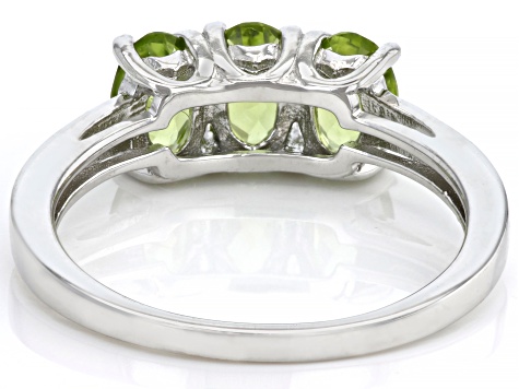 Pre-Owned Green Peridot Rhodium Over Sterling Silver 3-Stone Ring 1.26ctw
