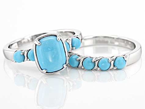 Pre-Owned Blue Sleeping Beauty Turquoise Sterling Silver Ring Set